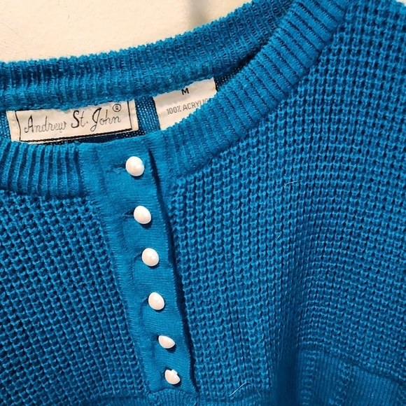 Andrew  St. JOHN vintage Teal 100% acrylic sweater size M - Picture 2 of 14